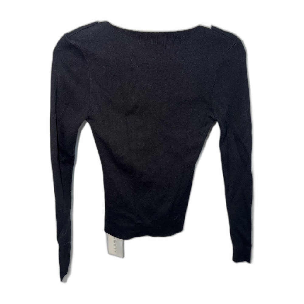COMMENSE Contrast Collar Ribbed Knit Top Womens S Black Ivory Polo NEW WITH TAGS - Picture 4 of 5